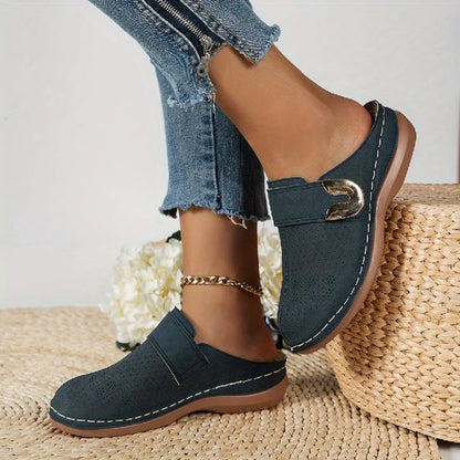 Sadie - Casual Women's Comfort Sandals with Perforated Upper and Gold Buckle Detail