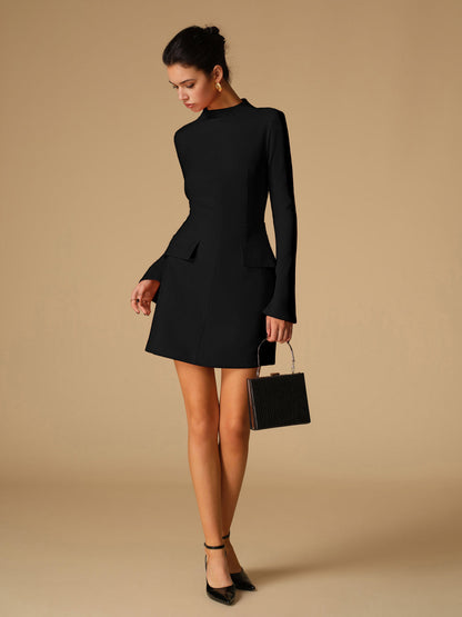 Scarlett - Formal Women's Wedding Guest Mini Dress with High Neck and Long Sleeves