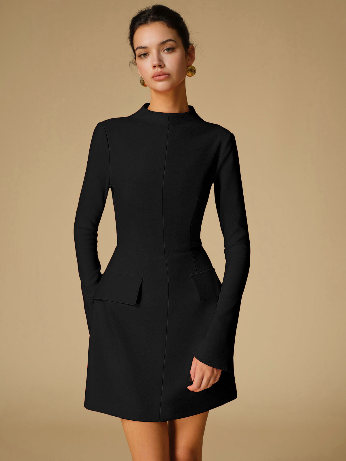 Scarlett - Formal Women's Wedding Guest Mini Dress with High Neck and Long Sleeves