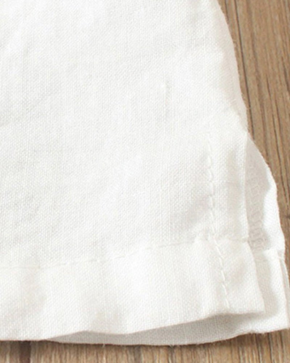 Hannah - Vintage Women's Linen Top with Curved Hem and Button Detail