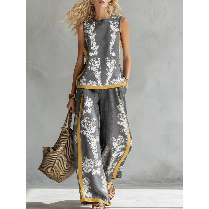 Sophie - Boho Women's Linen Co-ord Set with Wide Leg Trousers