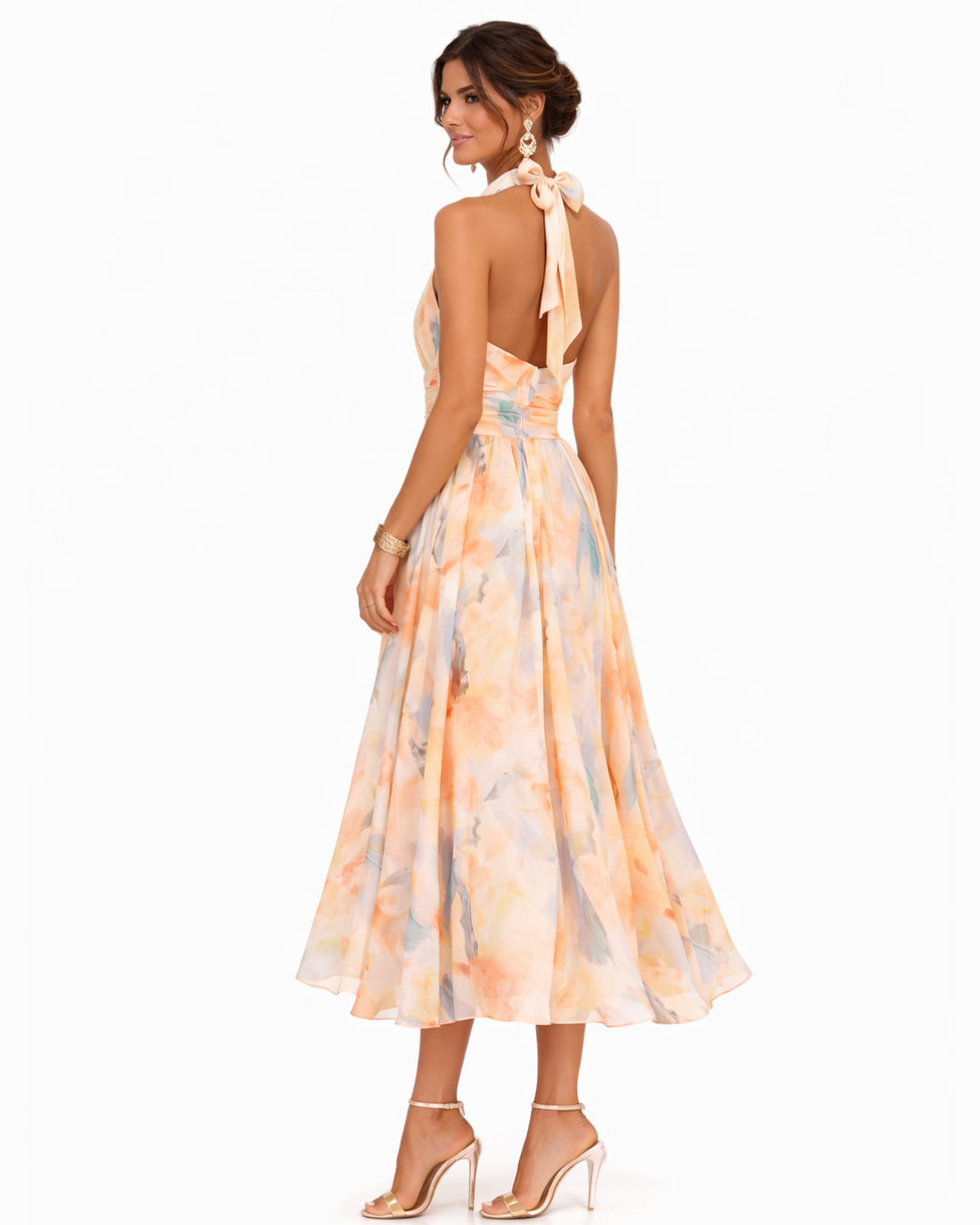 Sophie - Formal Women's Wedding Guest Dress with Halter Neck and Flowing Midi Skirt