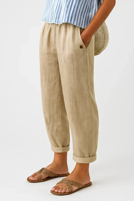 Sophie - Relaxed Women's Linen Trousers with Elasticated Waist and Wide Leg