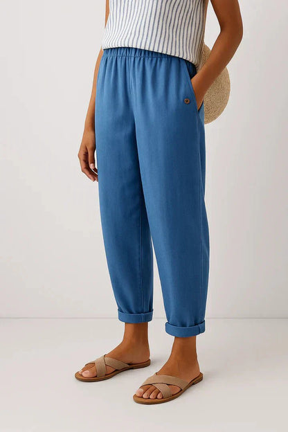 Sophie - Relaxed Women's Linen Trousers with Elasticated Waist and Wide Leg