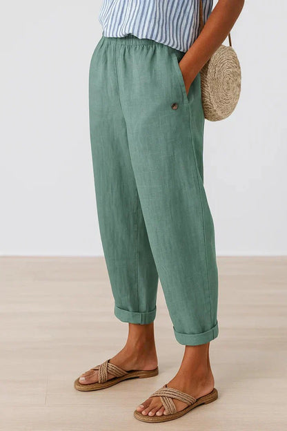 Sophie - Relaxed Women's Linen Trousers with Elasticated Waist and Wide Leg