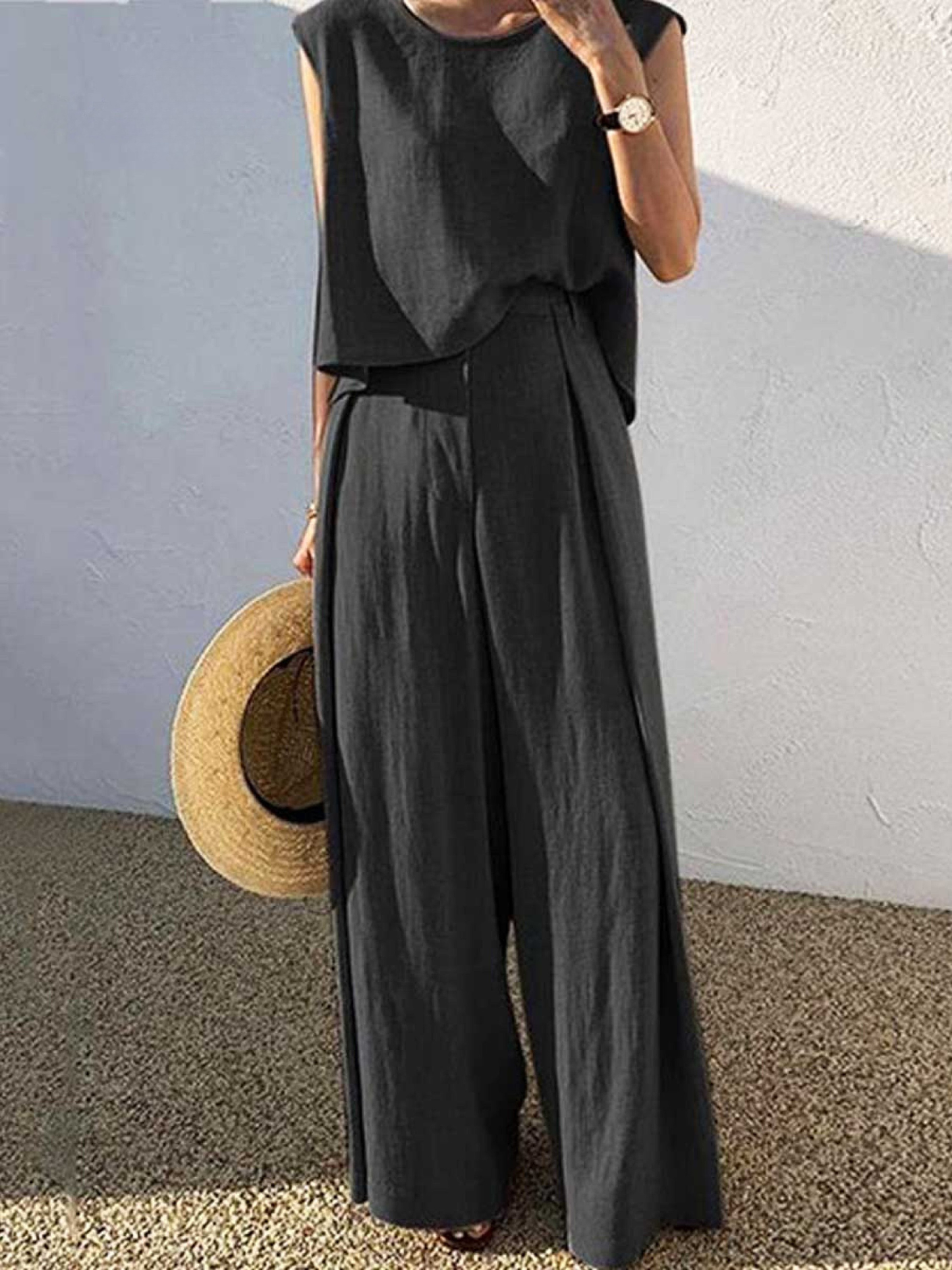 Sophie - Smart Women's Linen Two Piece Set with Wide Leg Trousers