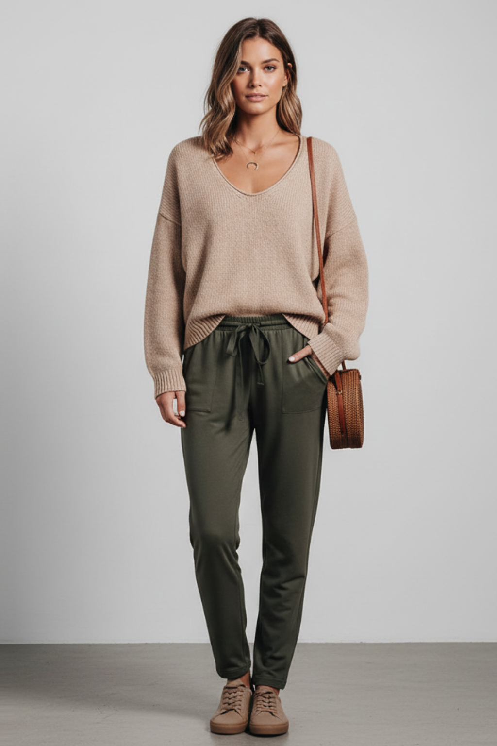 Sophie - Women's Oversized Knitted Jumper for Autumn with V-Neck Detail