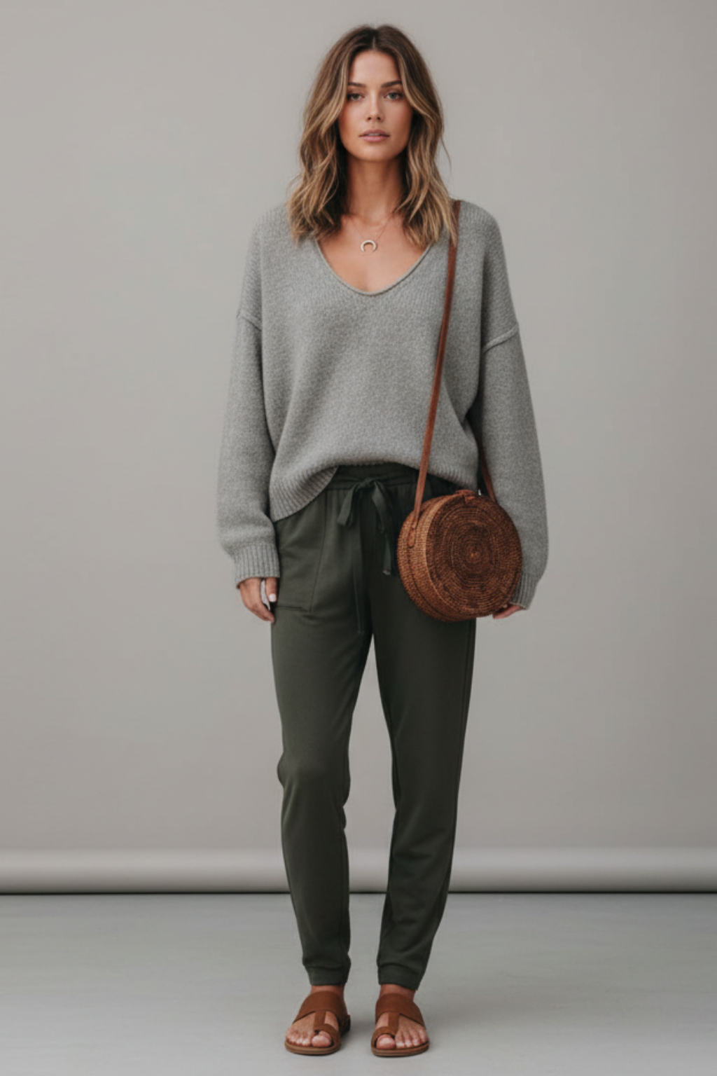 Sophie - Women's Oversized Knitted Jumper for Autumn with V-Neck Detail