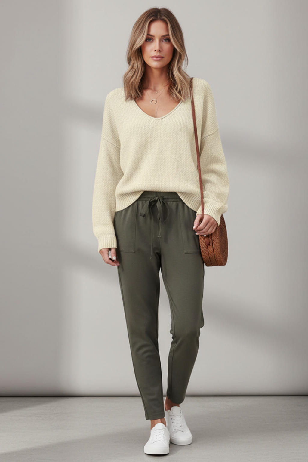 Sophie - Women's Oversized Knitted Jumper for Autumn with V-Neck Detail