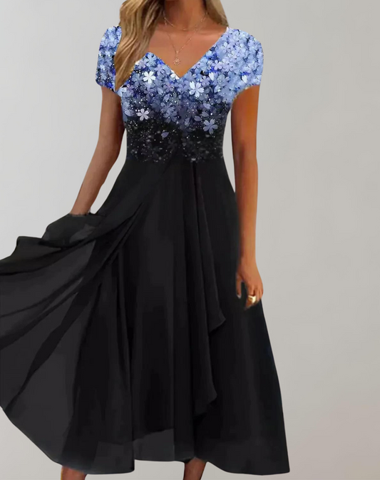 Tabitha - Formal Women's Summer Dress with Cap Sleeves and Draped Skirt