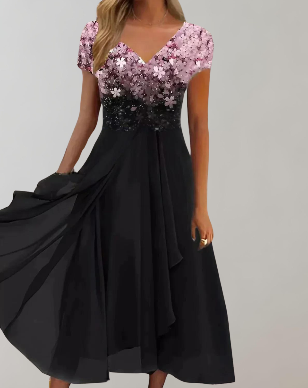 Tabitha - Formal Women's Summer Dress with Cap Sleeves and Draped Skirt