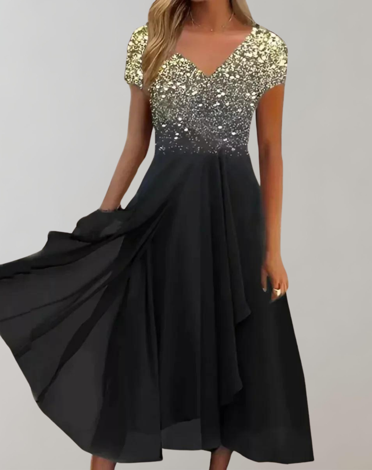 Tabitha - Formal Women's Summer Dress with Cap Sleeves and Draped Skirt