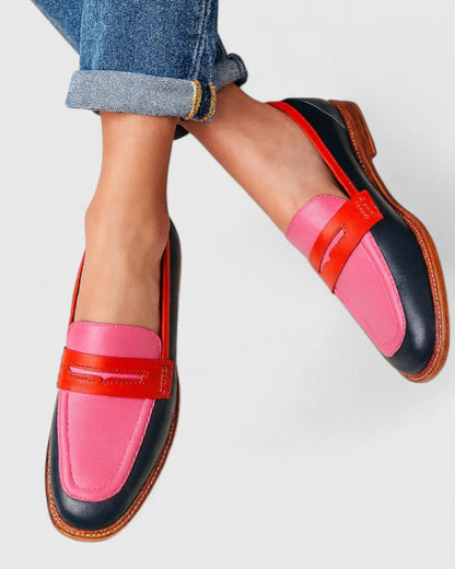 Theodora - Trendy Women's Comfort Loafers with Penny Strap and Colour Block Design