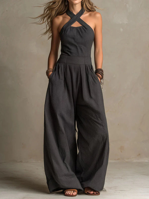 Zara - Formal Women's Linen Jumpsuit with Halter Neck and Wide Legs